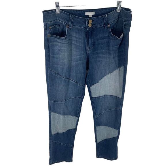 New York & Company patchwork boho stretch skinny jeans denim 10 EUC - Picture 5 of 11